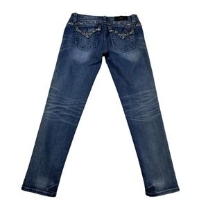 Miss Me Signature Cuffed Skinny Jeans Dark‎ Wash Sequin Embellished Blue Size 30